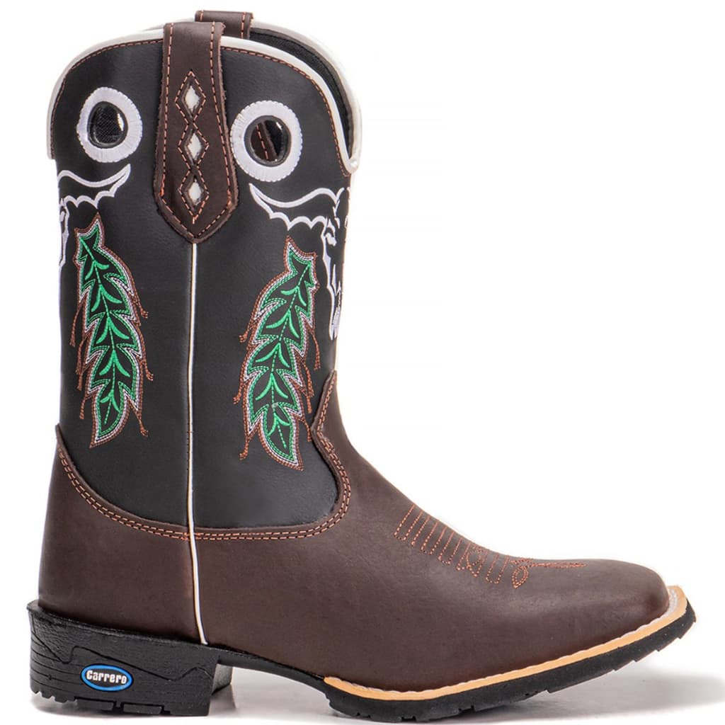 Bota Texana Masculina em Couro Bico Quadrado Rodeio