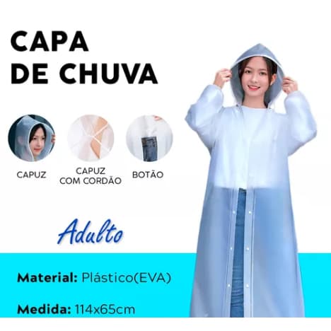 Capa de Chuva Transparente Infantil C/ Capuz para Meninos e Meninas Unissex