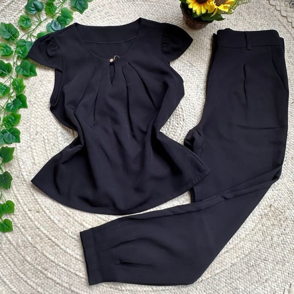 Conjunto de Alfaiataria Blusa mangas bufantes e Calça Reta | Conjunto de duas peças casual de verão
