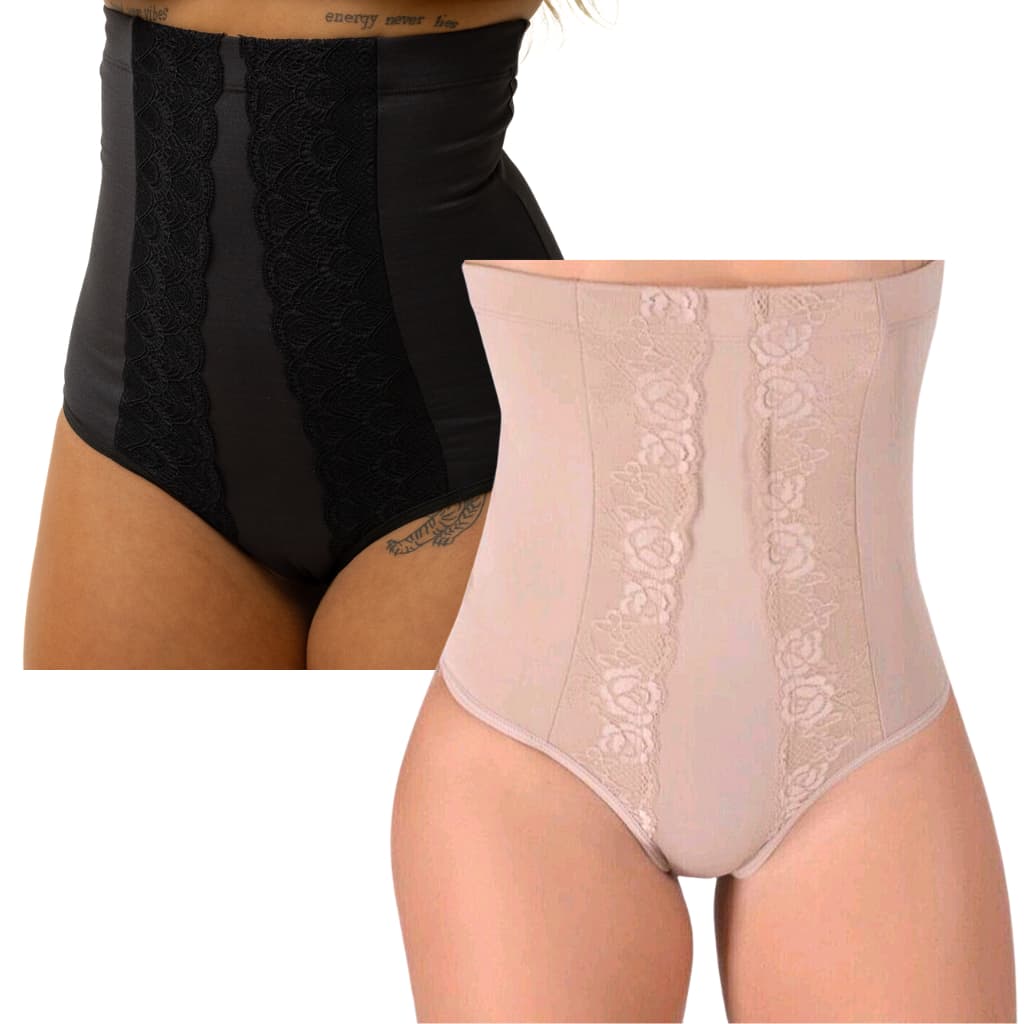 Kit 2 Cintas Modeladoras Feminina Cintura Alta Pós-Parto com Renda – Suplex Resistente e Confortável