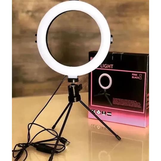 Ring Light 6 Polegadas 16cm Com Tripé De Mesa Led Para Celular Live Selfie Maquiagem Vídeo Usb Ajustável