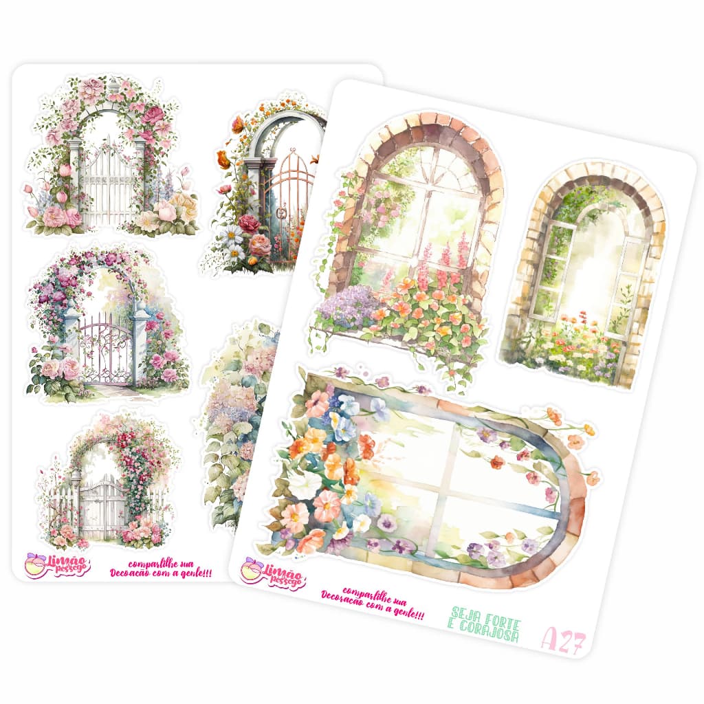 Portal de Flores - Cartela de Adesivos para decoração de planner, bujo, bíblia