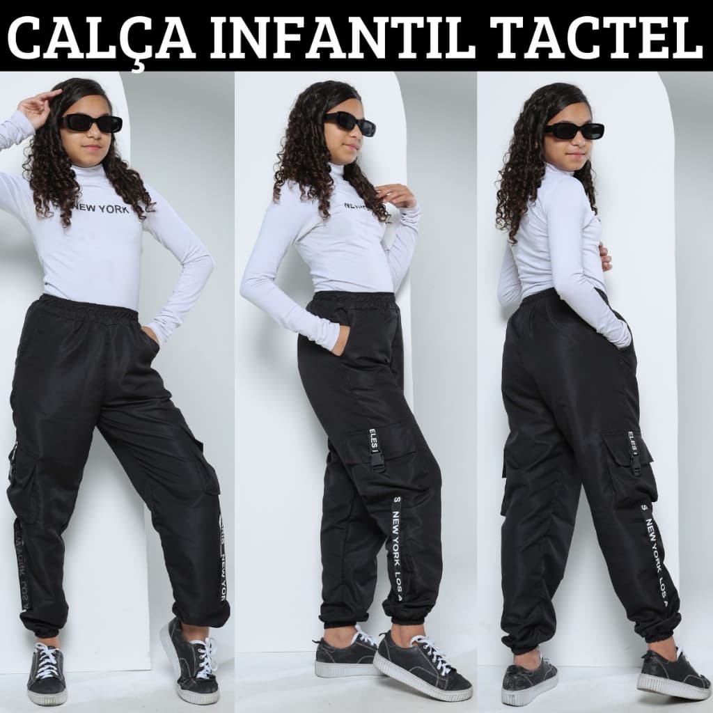 Calça Infantil Feminina Tactel Jogger Cargo Street Calça Para Crianças Meninas 4 Bolsos  Lindas Cores TOP