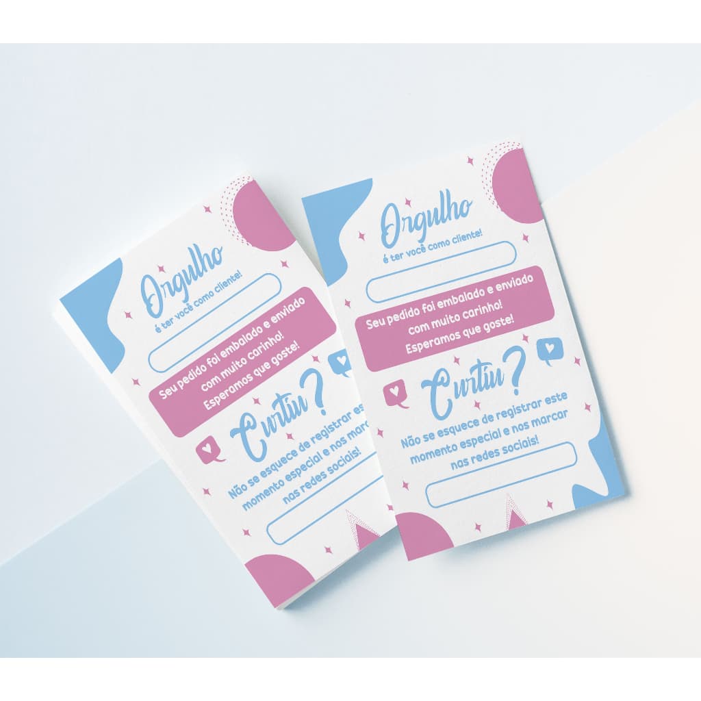 100 Panfletos Agradecimento Entrega Pedido Carinho Atenção Cuidado Desenho Rosa