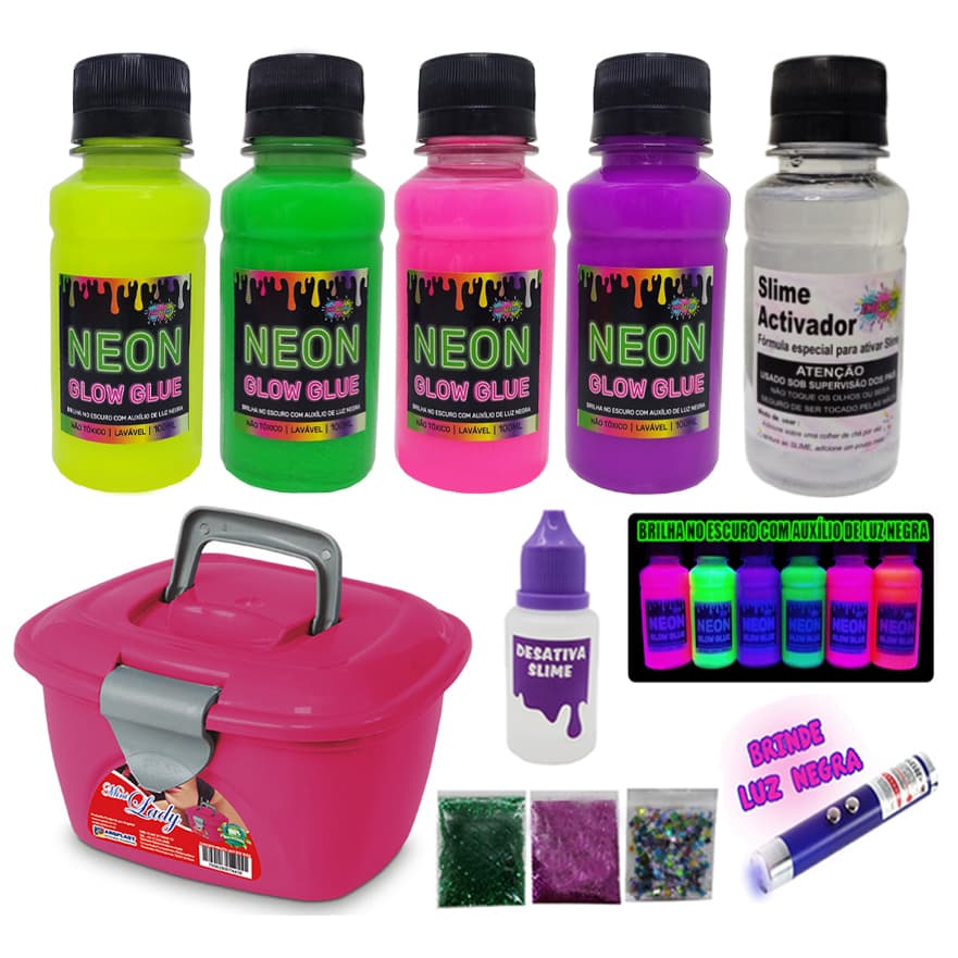 Mini Kit Para Fazer Slime Colas Neon + Luz Negra - Novidade Ine Slime