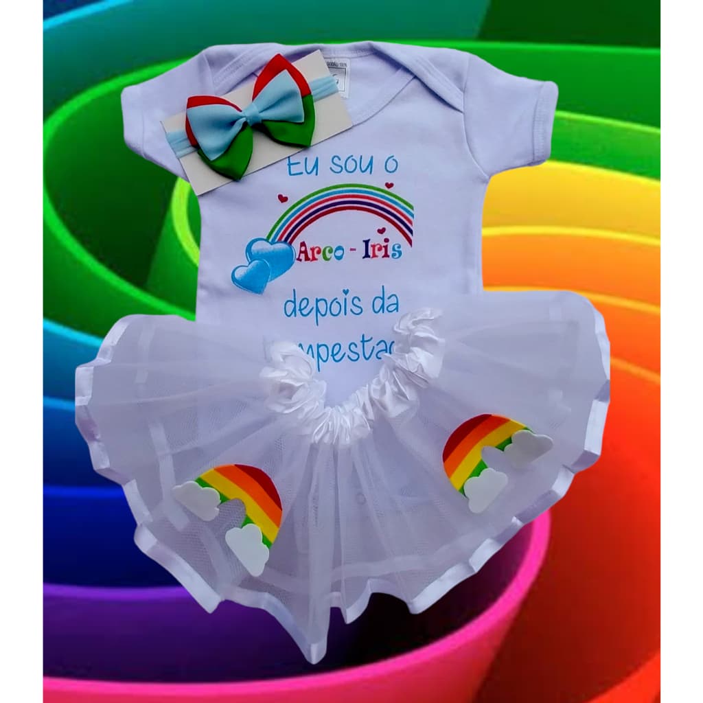 Body Bebe Arco Ires Fantasia Mesversário/Kit Temático Menina