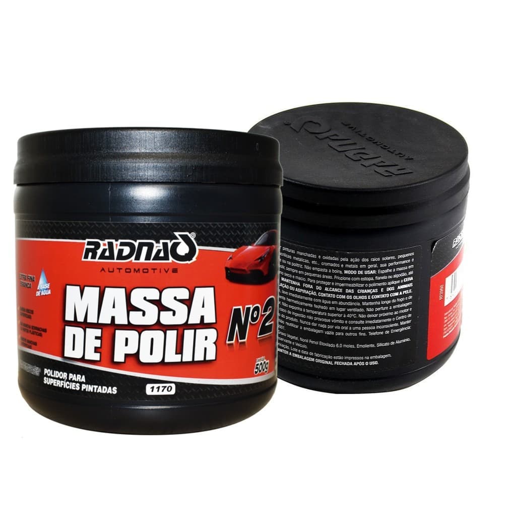 Kit c/2 Massas de Polir Nº2 Radnaq 500g Tira Riscos Da Brilho Tira Manchas Reaviva Pinturas Manchadas e Oxidadas pela ação dos raios Solares