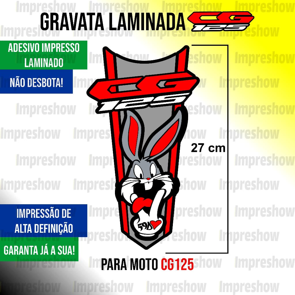 Gravata adesivo CG 125 laminado NÃO DESBOTA Coelho 244 fan