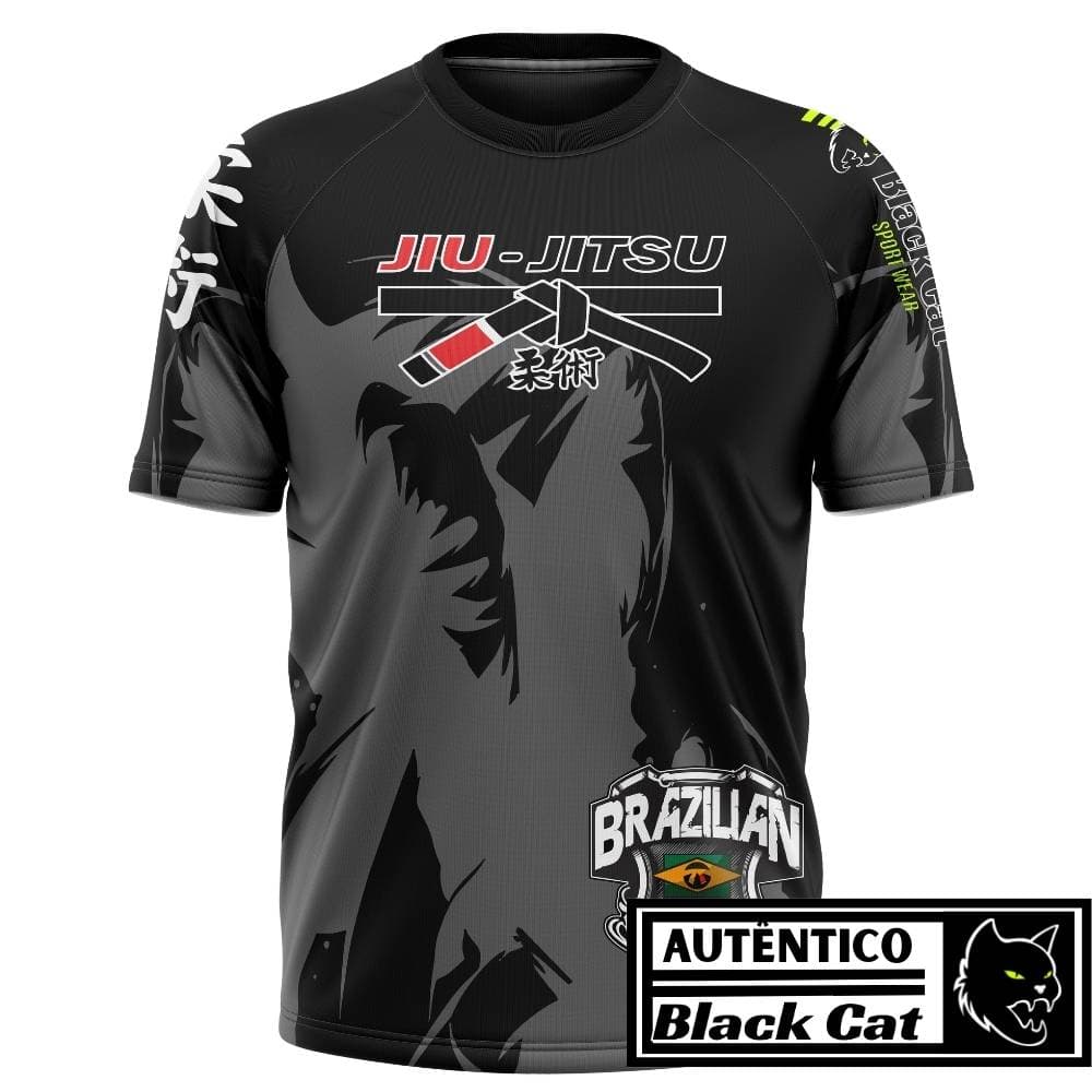 Camiseta Esportiva Jiu-Jitsu Dry Fit Treino Brazilian Preta Proteção UV