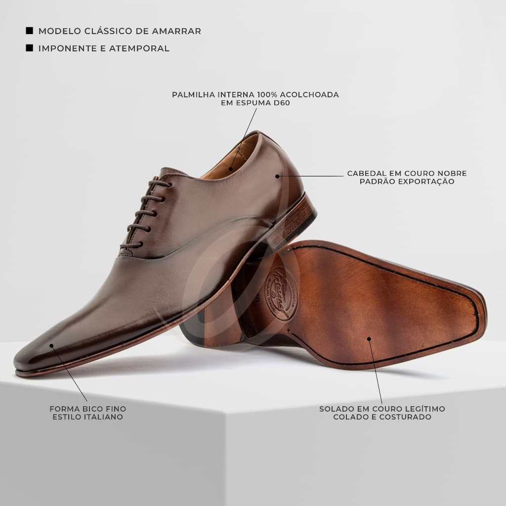 Sapato Social Masculino Couro Legítimo Clássico Estilo Italiano Bico Fino Bigioni