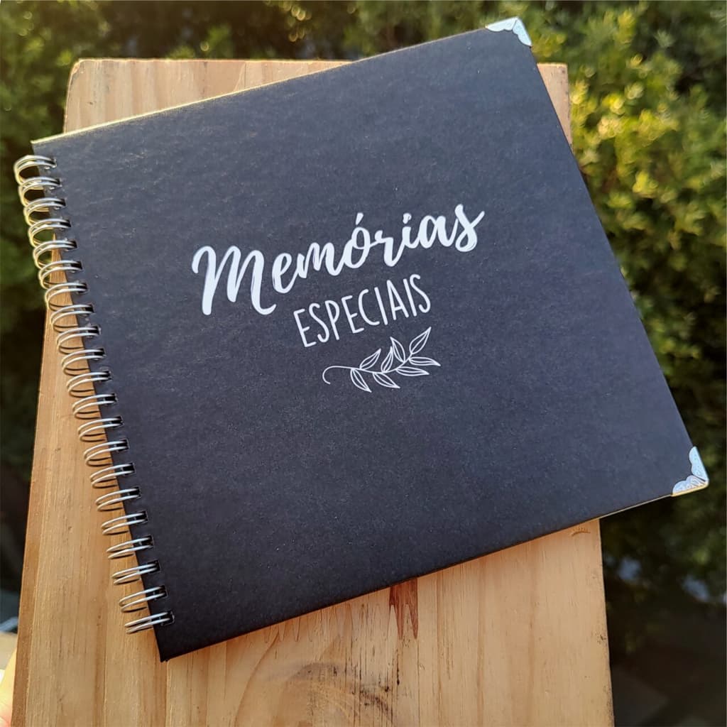 Caderno Álbum Scrapbook  Capa Dura Preto Quadrado 18x18 cm