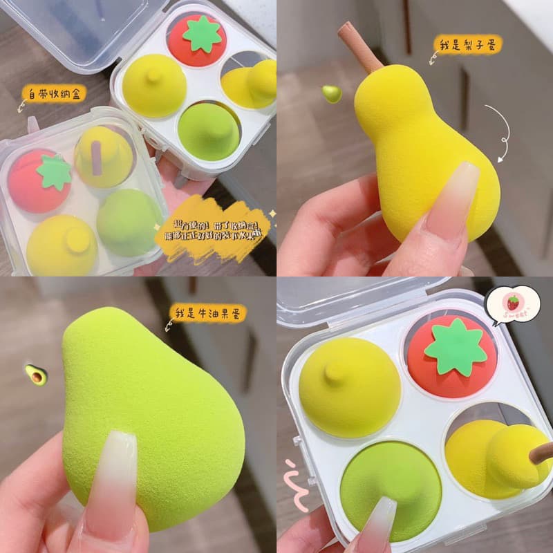 kit 4 esponjas de maquiagem de frutas esponja de maquiagem em pó molhado e seco