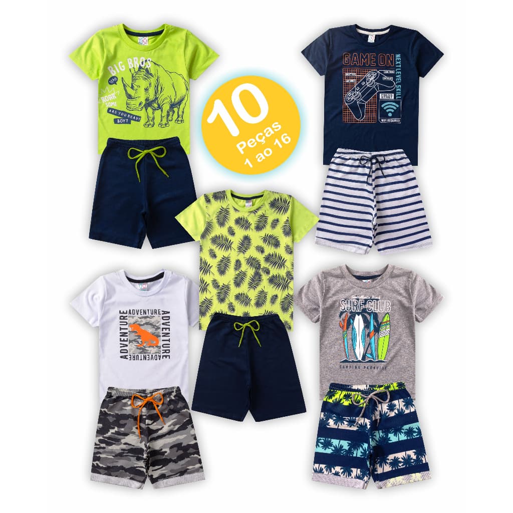 Conjunto Infantil Menino com 10 PEÇAS para verão 1 ao 16