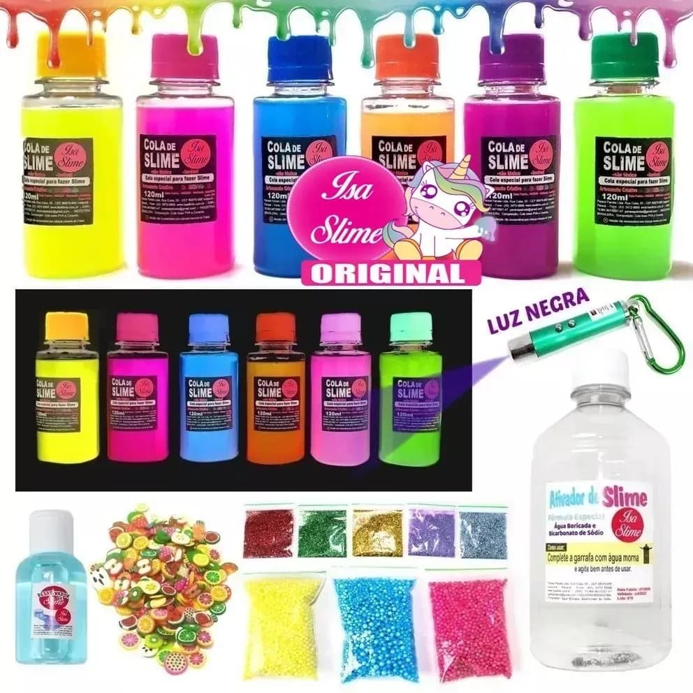 Kit Para Fazer Slime Neon Brilha No Escuro
