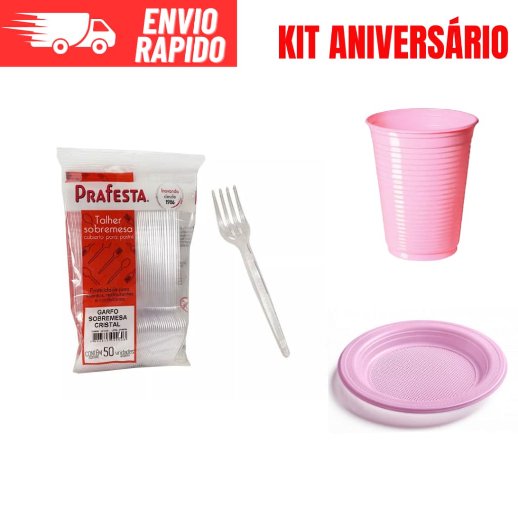 Kit Descartáveis Para Festas Para Aniversários Para Pique Nic Para 50 Pessoas Rosa, Vermelho