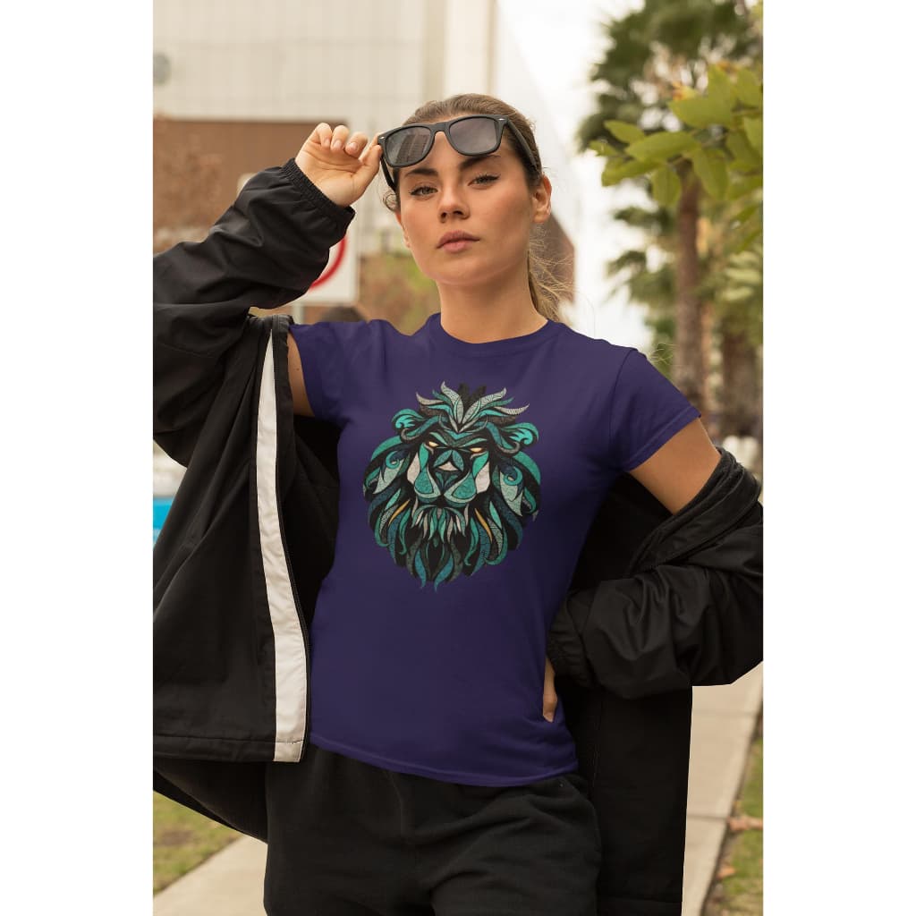 Camiseta Feminina T-shirt  Modelo Baby Look Leão Mosaico Signo Leão Lançamento.