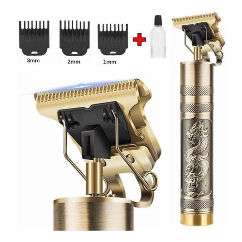 Máquina Profissional Dragão Acabamento Sem Fio Cabelo Barba Pezinho Personalizada Com Limitador de Lamina Ajustável Recarregável 4 Pentes Óleo Escovinha Kit Conjunto Aparador Acabamento