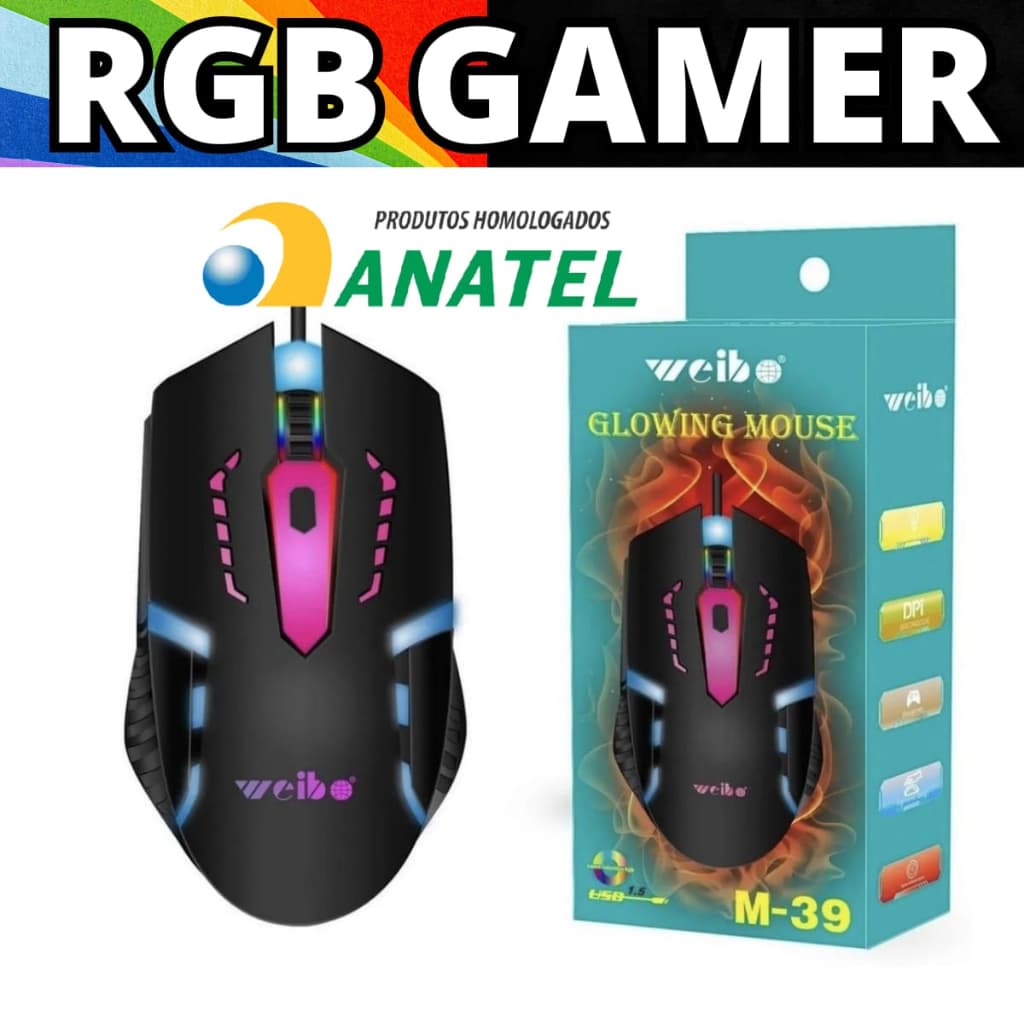 Mouse Gamer Led Rgb 3200 Dpi Ergonômico Usb Weibo M 39 luzes com fio jogador  PC e Notebook
