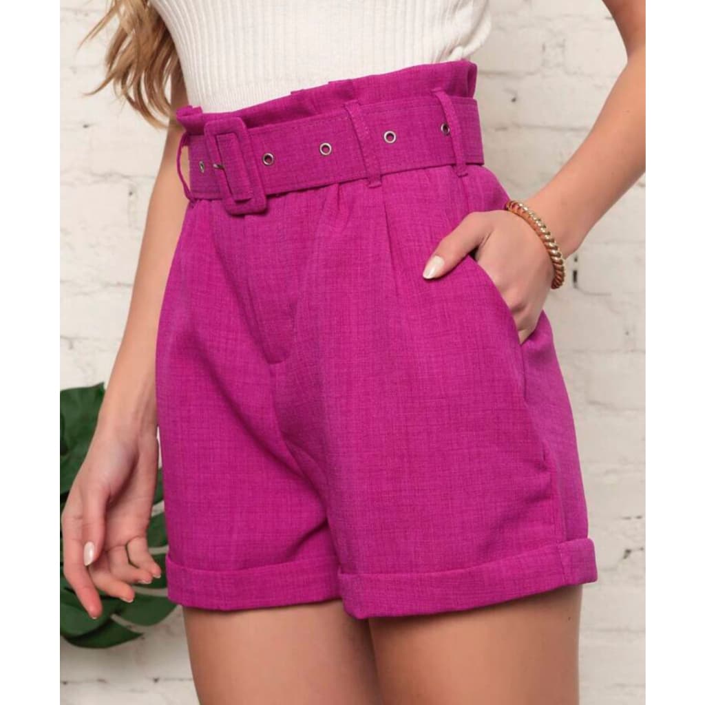 shorts feminino \shorts linho\ shorts com cinto \REF- Hilda006