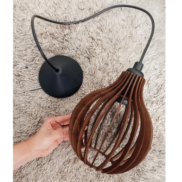 Pendente Luminária De Teto De Madeira Com Fiação Completa Bivolt 110/220v Cor Marrom 1 cqm