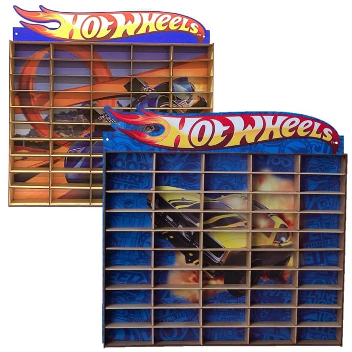 Kit Dois 2 Estantes Expositor Porta Carrinhos Hotwheels 50 Nichos Miniatura Prateleira Suporte Carros Coleção Mdf