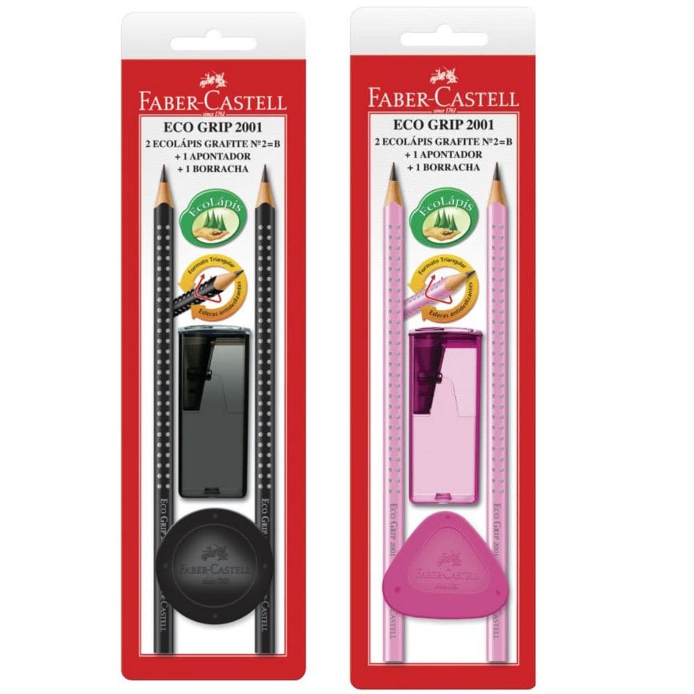 Kit Faber Castell 2 Lápis - Borracha e Apontador  - ESCOLHA A COR