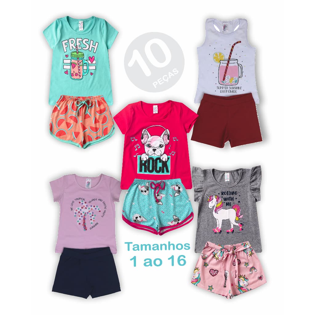 Kit 10 peças menina infantil e juvenil Roupa criança 1 ao 16