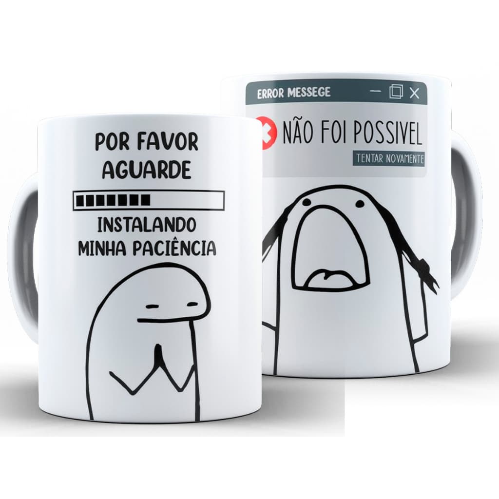 Caneca Flork Meme Instalando Paciência + Caixa - Xícara Divertida 325ML Cerâmica