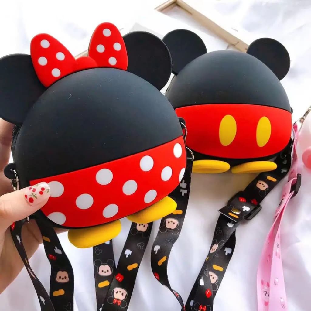 Bolsinha Infantil Silicone Mickey Minnie Disney Ajustável