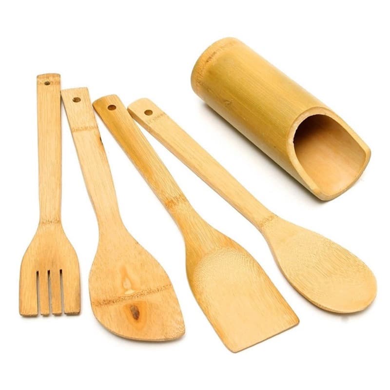 Kit De Espátulas De Bambu Conjunto De Utensílios 5 Peças TOP