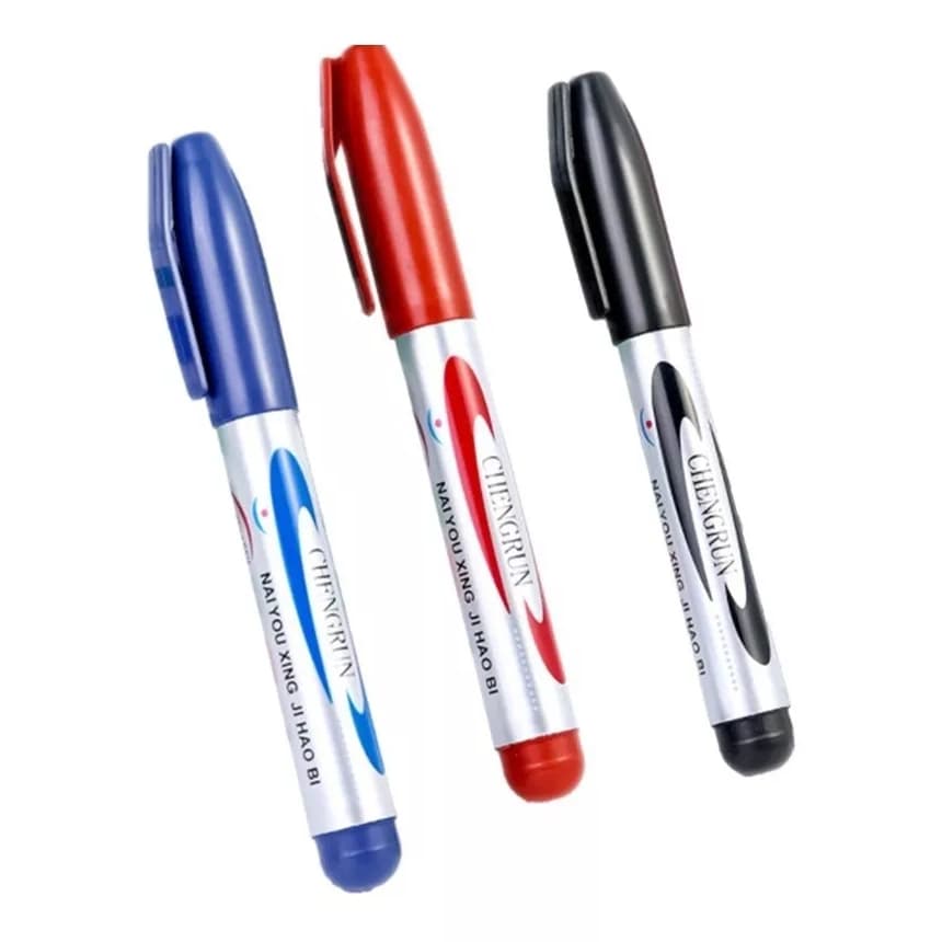 Kit 03 Pincel Atomico Marcador Permanente Industrial Canetão Permanente Preta/Vermelha/Azul