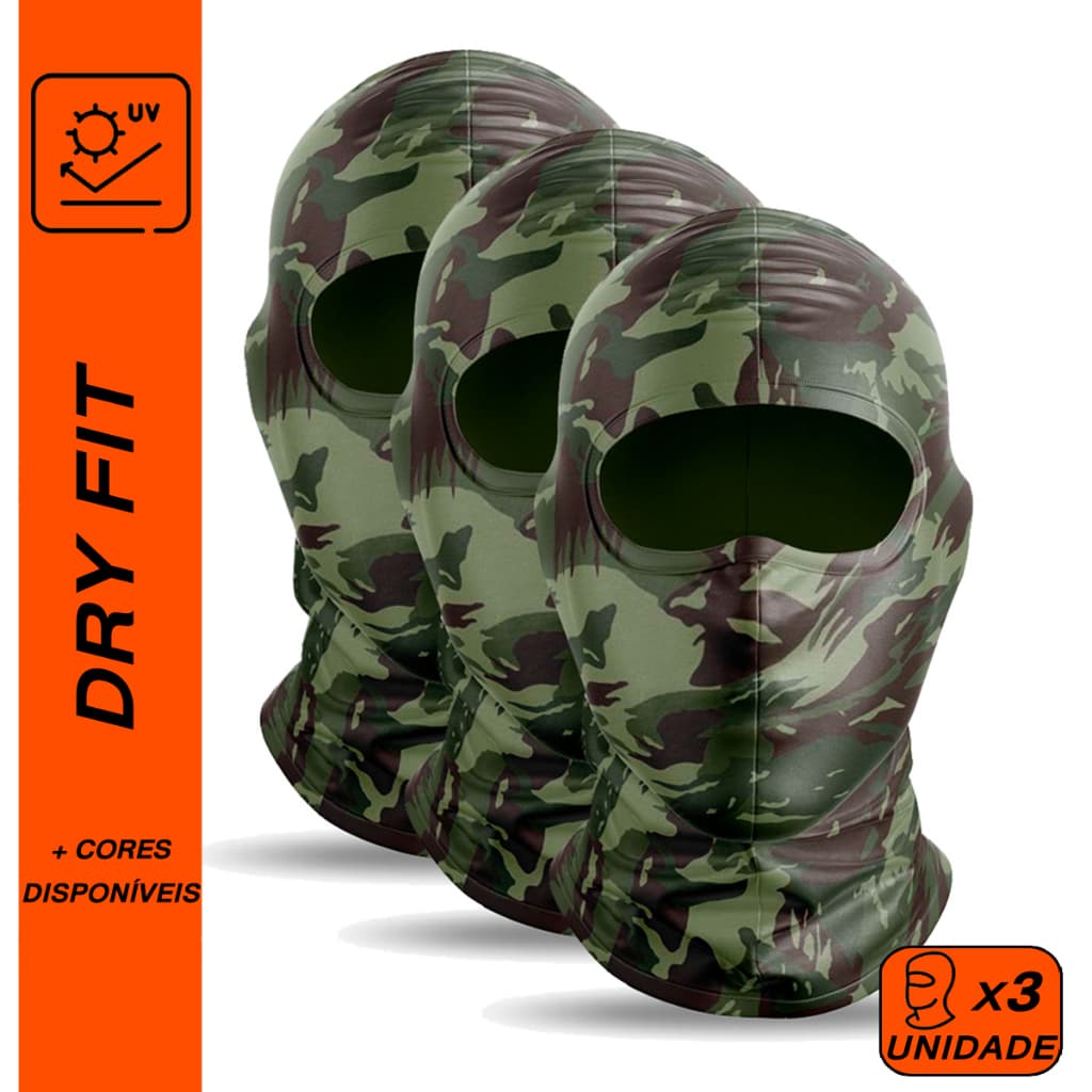 Kit 3 Unidades Balaclava Verde Camuflado Touca Térmica Ninja Paintball Bike Proteção Frio Motoqueiro