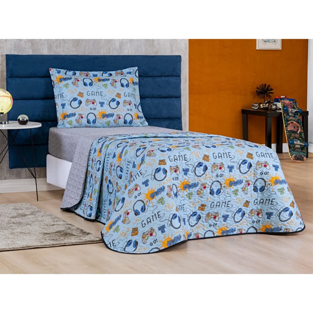Colcha Cobre Leito Solteiro Infantil Dupla Face Bouti - Várias Estampas Gamer Casa Decoração