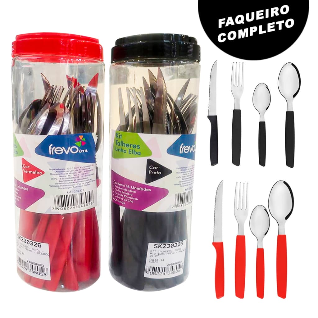 Jogo De Talheres Faqueiro Peças Inox Cabo Preto Com Porta Condimentos cozinha