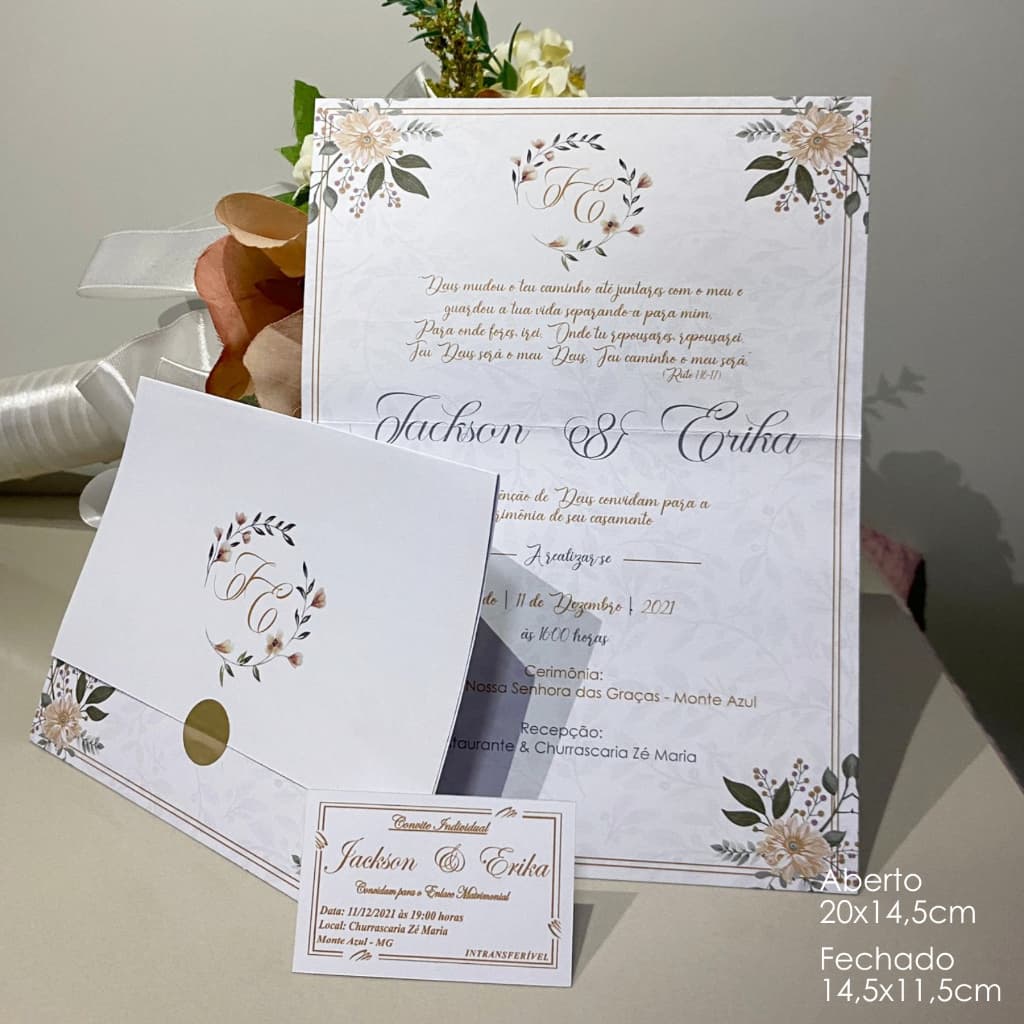 Promoção Convite de Casamento  (300 unidades) + 600 Individuais + Adesivo Dourado