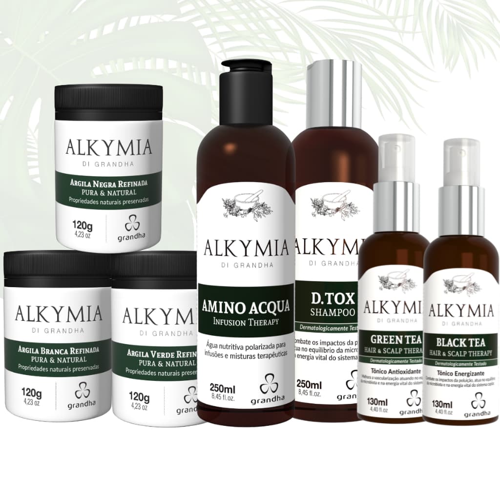 Grandha Alkymia Argila Amino Acqua Detox Tonico para cabelo Chá Verde Green Tea Black Tea - Escolha o Produto