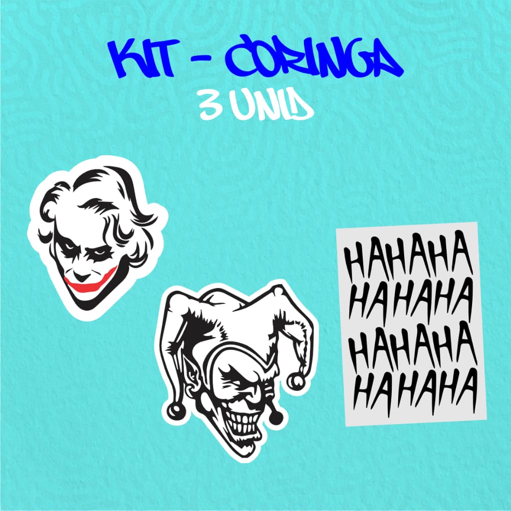 KIT - ADESIVO VINIL - CORINGA - 3 unid - 10 CM  MOTO,BICICLETA,SKATE,NOTEBOOK,ESPELHO,STICKER
