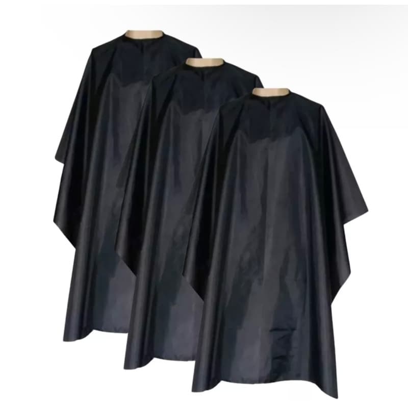 Kit 3 Capas De Corte Barbeiro Adulto Preta Cetim Impermeáveis