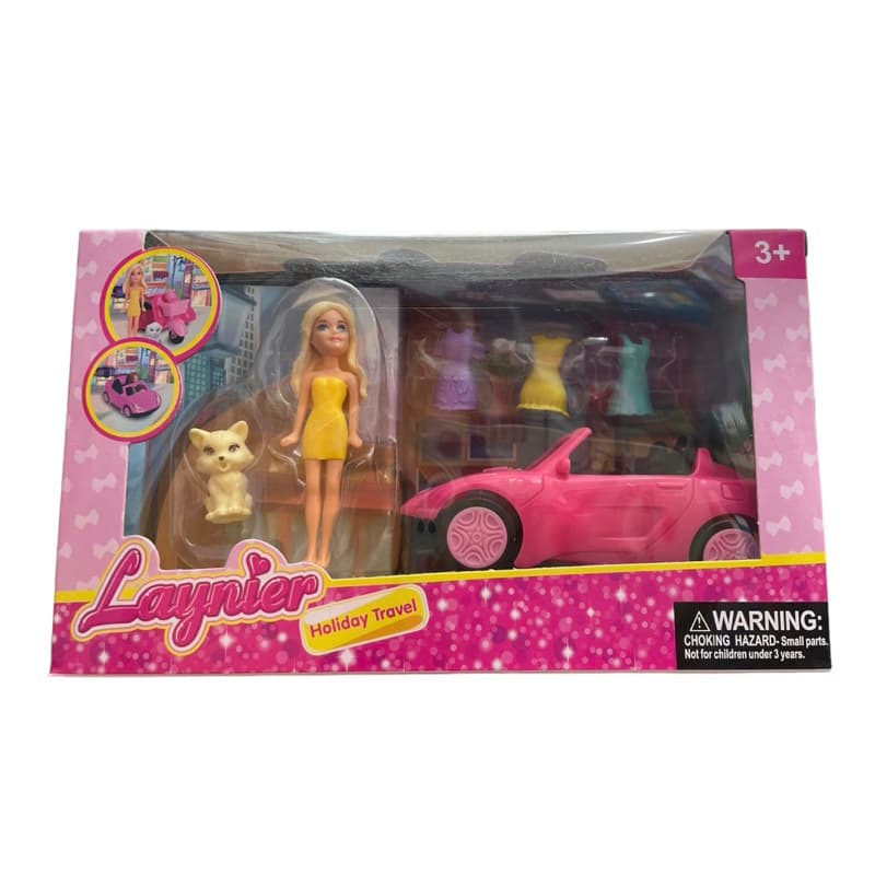 Boneca Laynier Troca De Roupa Com Carro Conversível E Pet