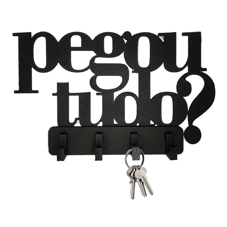 Porta Chaves Criativo Vazado Preto Fosco PEGOU TUDO? em MDF