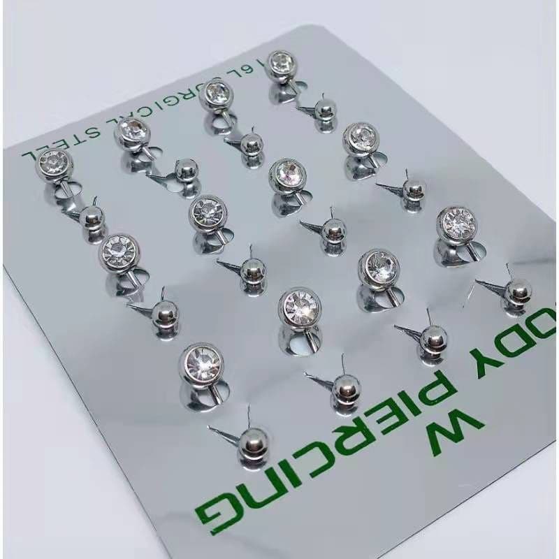 Kit 12 Piercings de Umbigo em Aço Cirúrgico 316L com Pedra de Zircônia Hipoalergenico