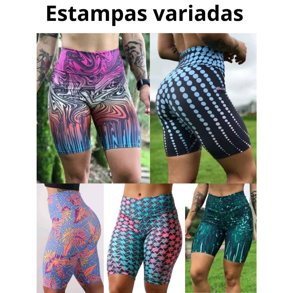 Bermuda Short Feminino Suplex tipo Ciclista Fitness Cós Alto Plus Size do P ao G3 Estampas Variadas