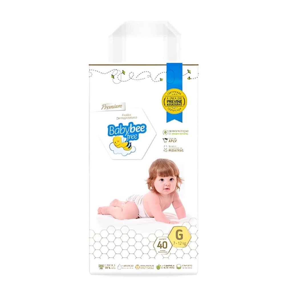 Fralda Descartável Infantil Bebê Dermoprotetora Tamanho G Com 40 Unidades - Baby Bee Free