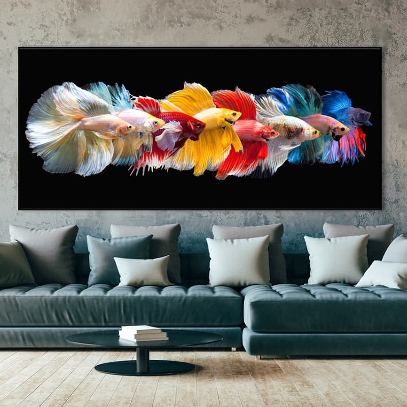 quadro decoraçao peça unica peixes carpas coloridas