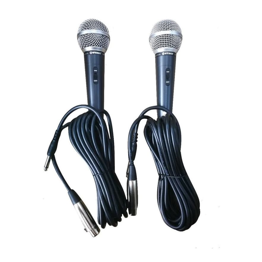 2pç Microfone Com Fio Dinâmico Profissional Metal Cabo 5mts
