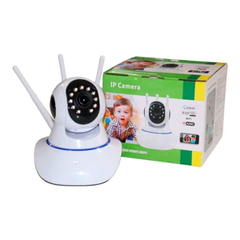 Câmera iP Robô 3 antenas wifi visão noturna full HD 360º microfone áudio babá eletrônica robozinho sem fio