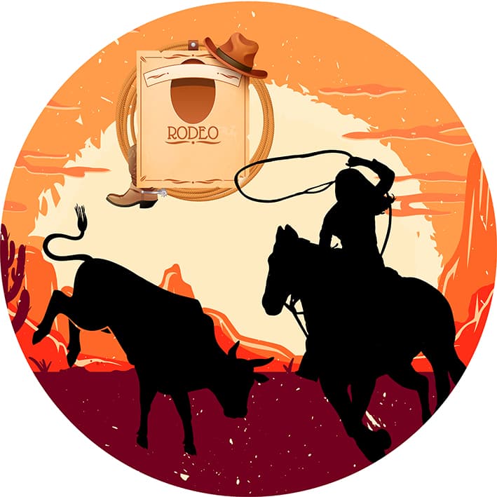 Capa para painel de Festa Redondo 1,50 mts Malha Sublimado Rodeio Cowboy boiadeira touro mulher