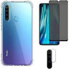 Kit 3X1 Xiaomi Redmi Note 8 - Película CERÂMICA PRIVACIDADE + Capa Transparente + Pelicula de câmera