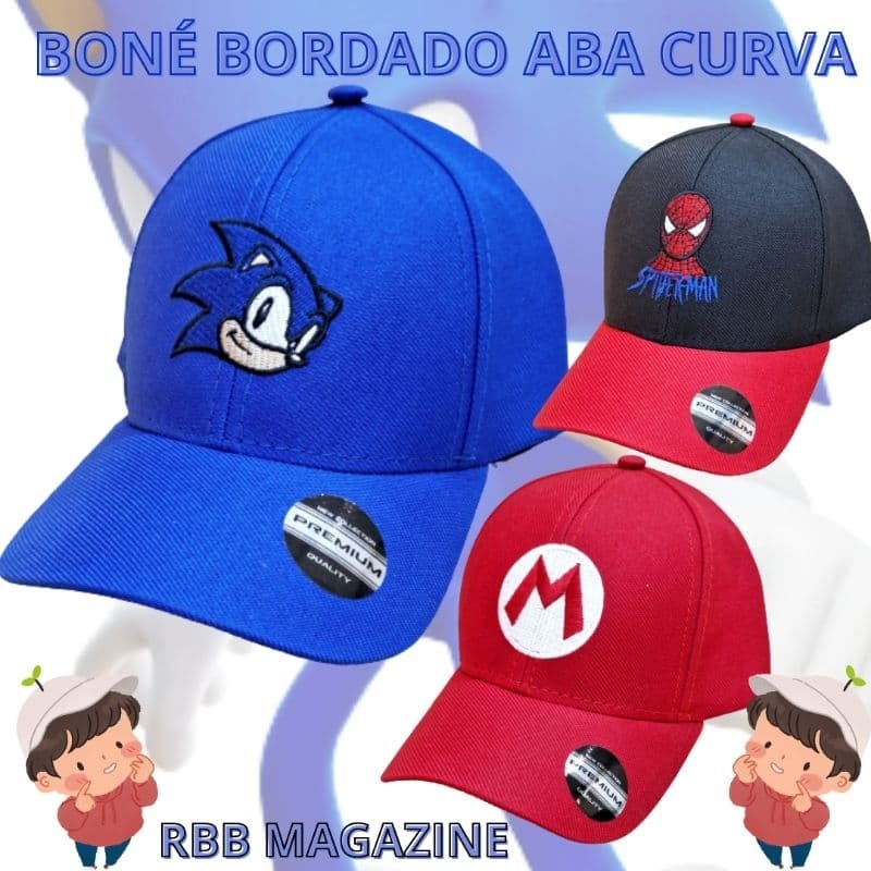 Boné infantil Aba Curva 1 a 4 anos marvel patrulha sonic mario