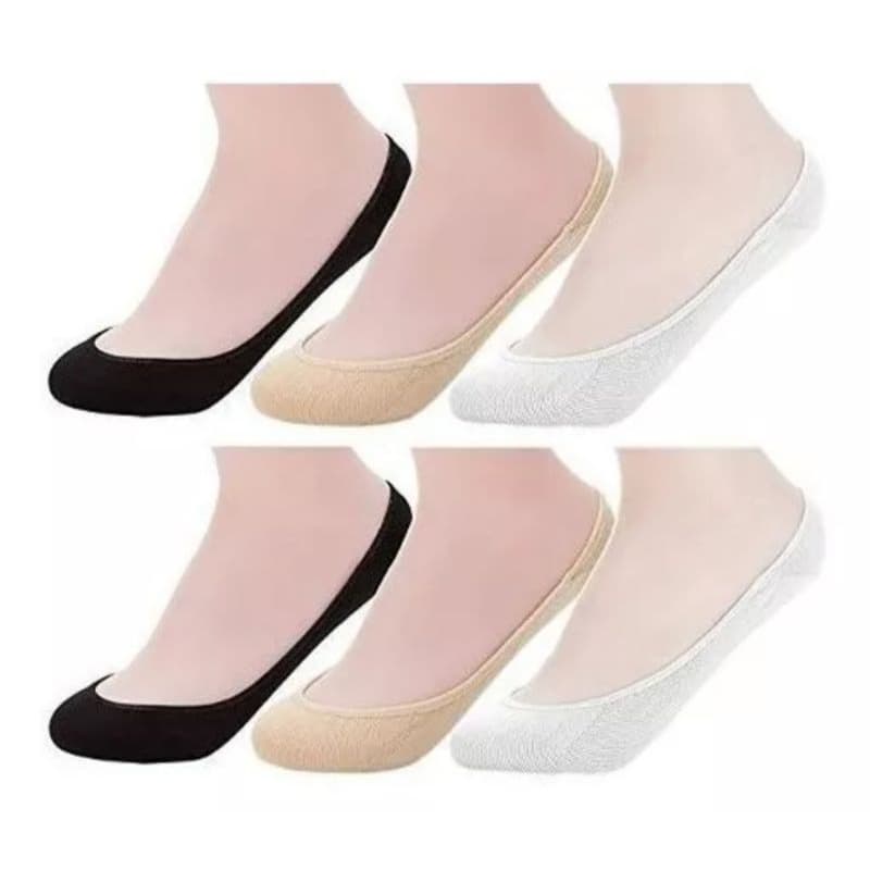 Kit 3 Pares Meia Invisível Feminino Silicone no Calcanhar Algodão